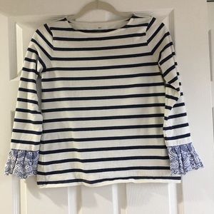 Talbots Petite Striped Top Long Ruffle Sleeves-